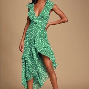 Lulu's Emerald Floral Asymmetrical Dress